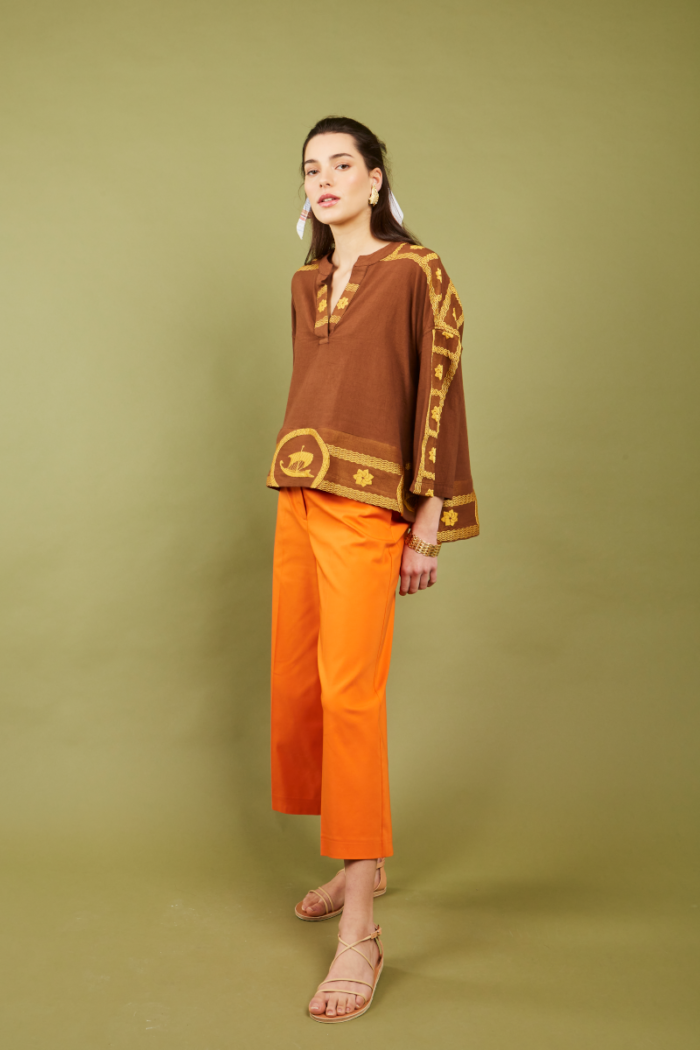 NEMA Giana Embroidery Top Brown&Gold