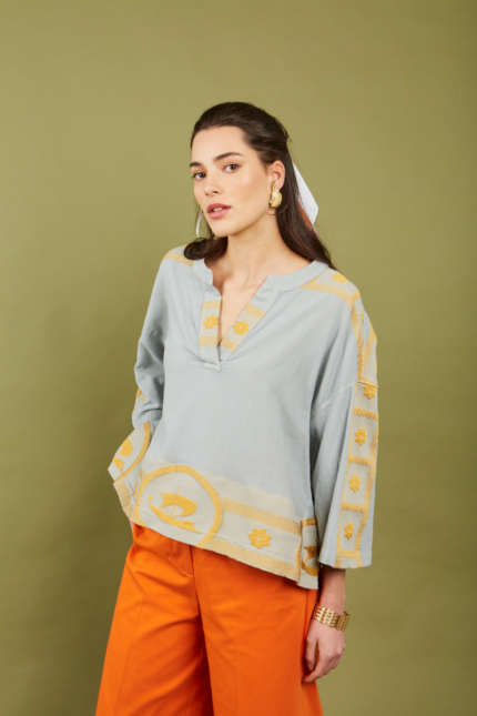 NEMA Giana Embroidery Top Ciel&Gold