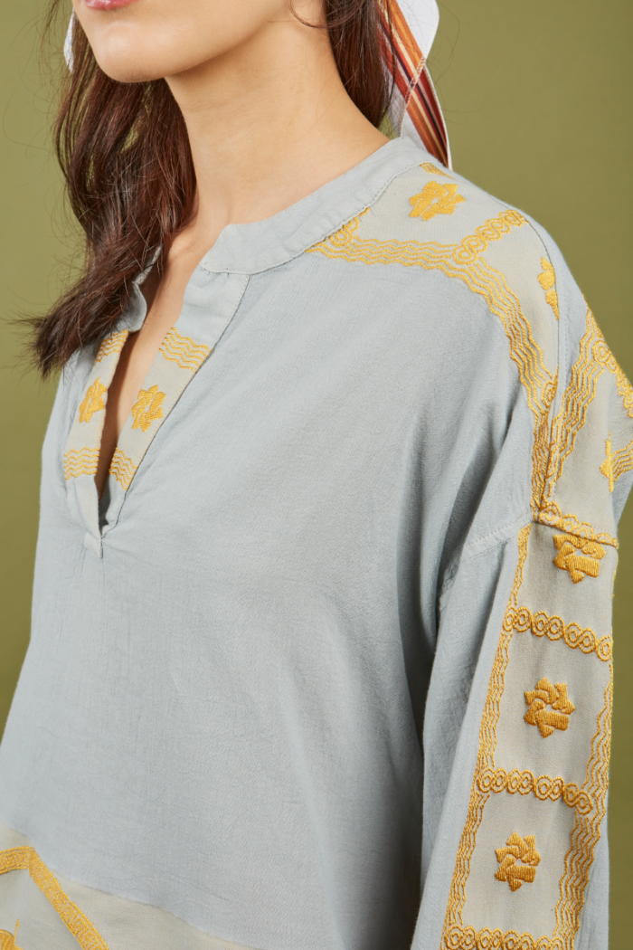 NEMA Giana Embroidery Top Ciel&Gold