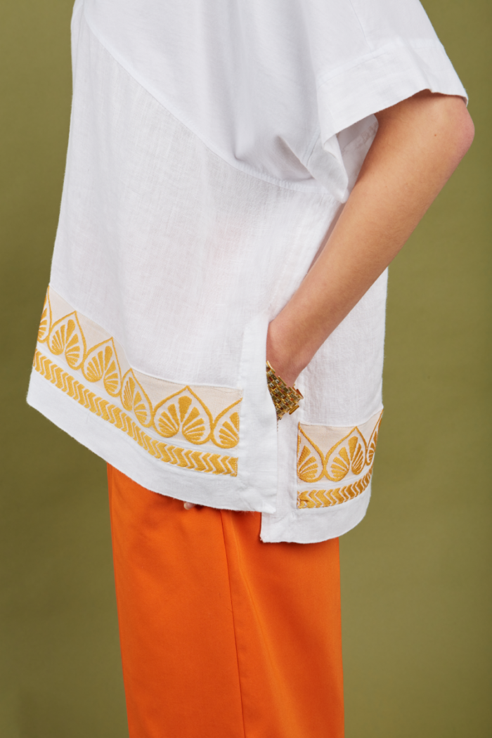 NEMA Linen Blouse with Embroidered Hems