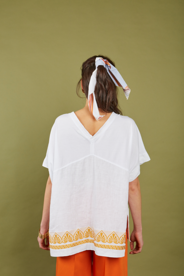 NEMA Linen Blouse with Embroidered Hems