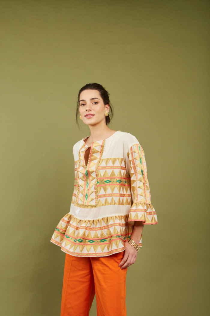 NEMA Emory Embroidery Top Ecru&Gold