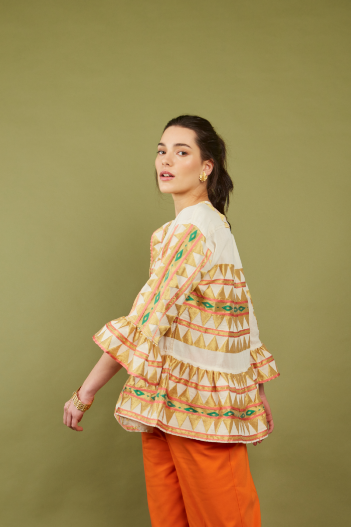 NEMA Emory Embroidery Top Ecru&Gold