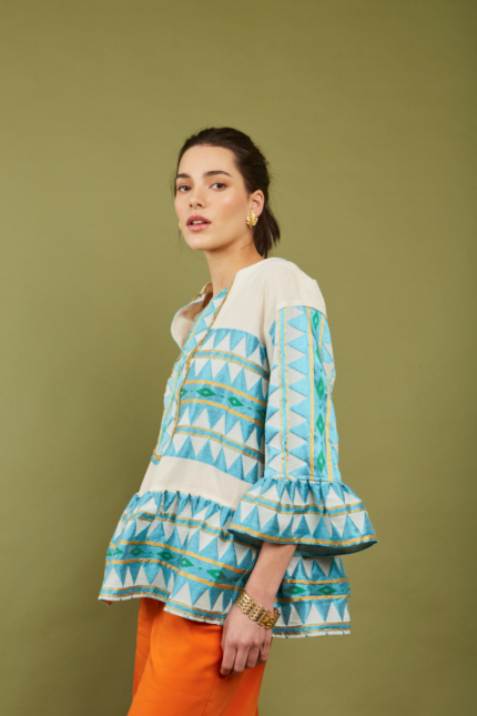 NEMA Emory Embroidery Top Ecru&Turquoise