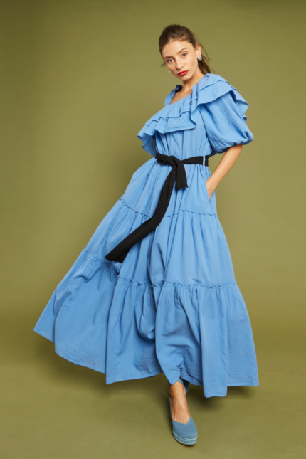 NEMA Ruffled Asymmetric Dress Blue