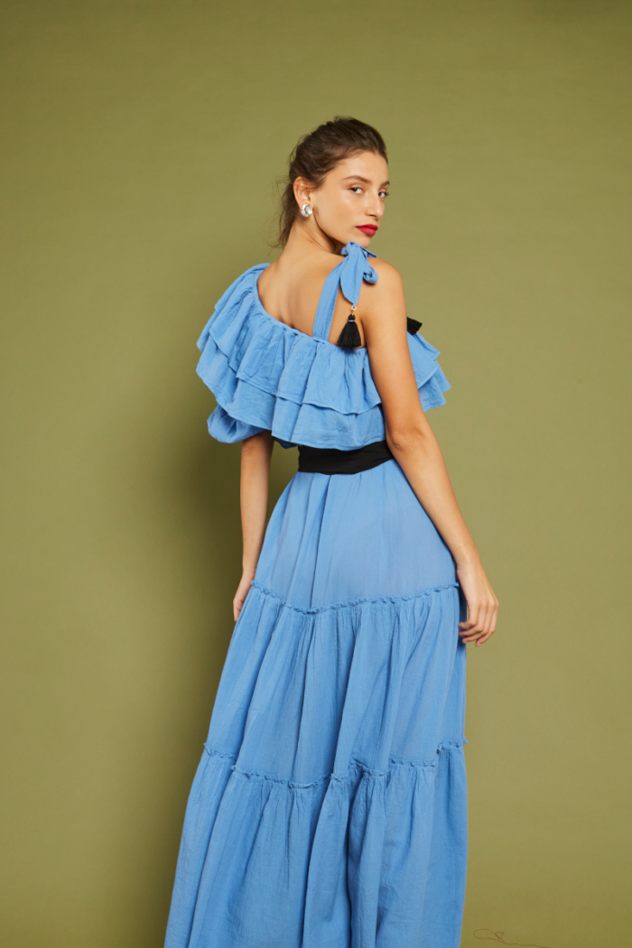 NEMA Ruffled Asymmetric Dress Blue